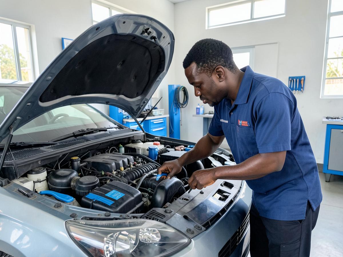 Technicien automobile lors d'un entretien